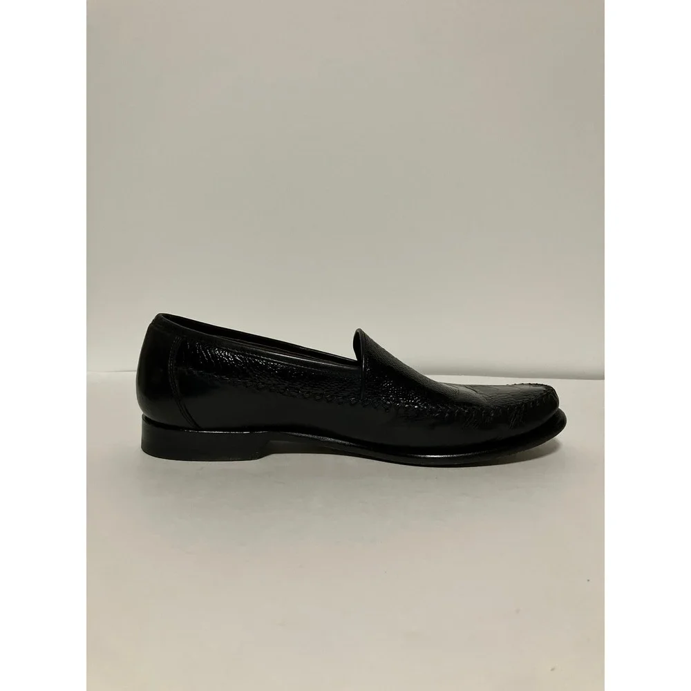 Johnston & Murphy Mens Ostrich Embossed Loafers 9.5M Black Leather Dress Shoes